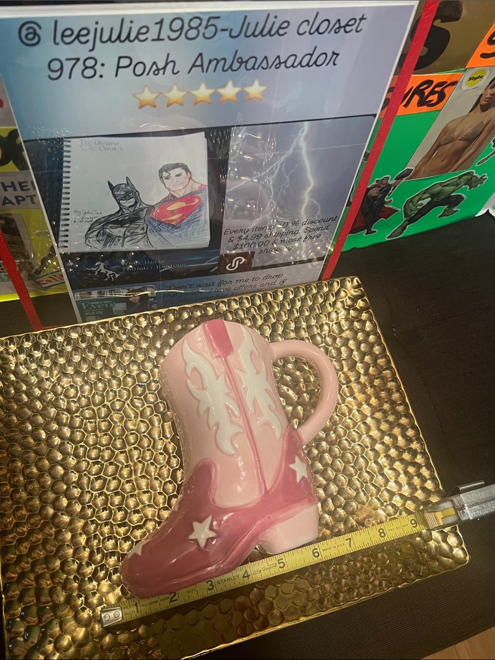 #2557**Pink Cowboy Boot Ceramic Mug with White Star Details - Picture 4 of 17